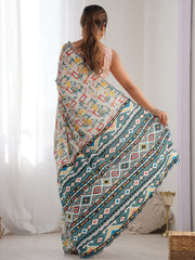 multi white Color georgette Saree With Sequence Work