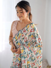 multi white Color georgette Saree With Sequence Work