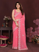 Peach Color georgette Saree With Sequence Work