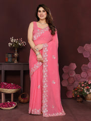 Peach Color georgette Saree With Sequence Work