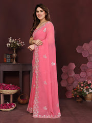 Peach Color georgette Saree With Sequence Work