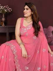 Peach Color georgette Saree With Sequence Work