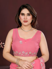 Peach Color georgette Saree With Sequence Work