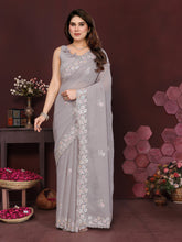 GREY Color georgette Saree With Sequence Work