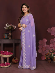 LAVENDER Color georgette Saree With Sequence Work