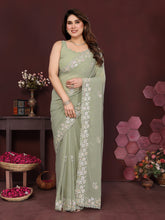 PISTA Color georgette Saree With Sequence Work