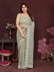 PISTA Color georgette Saree With Sequence Work