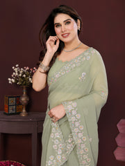 PISTA Color georgette Saree With Sequence Work