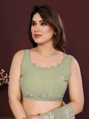 PISTA Color georgette Saree With Sequence Work