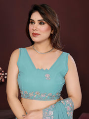 TURQUOISE BLUE Color georgette Saree With Sequence Work