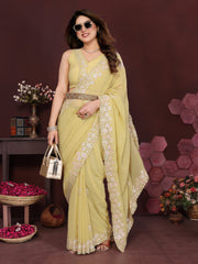 YELLOW Color georgette Saree With Sequence Work