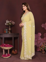 YELLOW Color georgette Saree With Sequence Work