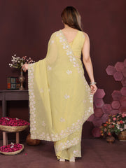 YELLOW Color georgette Saree With Sequence Work
