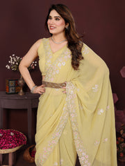 YELLOW Color georgette Saree With Sequence Work