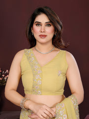 YELLOW Color georgette Saree With Sequence Work