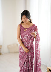 GREEN Color MOSSATIN Saree With Sequence Work