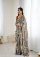 Grey Color Mossatin Saree With Sequence Work