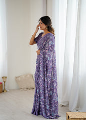 lavender Color Mossatin Saree With Sequence Work