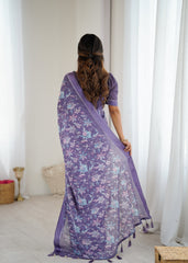 lavender Color Mossatin Saree With Sequence Work