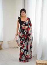 black Color georgette Saree With Sequence Work