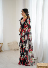 black Color georgette Saree With Sequence Work