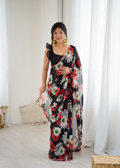 black Color georgette Saree With Sequence Work