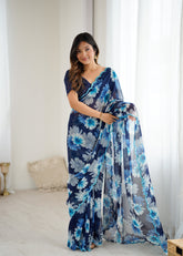blue Color georgette Saree With Sequence Work