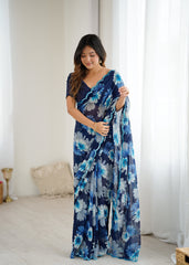blue Color georgette Saree With Sequence Work