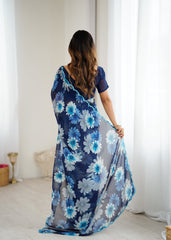 blue Color georgette Saree With Sequence Work