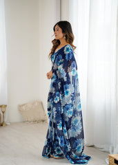 blue Color georgette Saree With Sequence Work