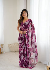 purple Color georgette Saree With Sequence Work