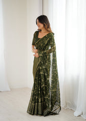 mahendi Color georgette Saree With Sequence Work