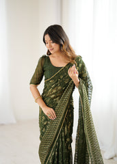 mahendi Color georgette Saree With Sequence Work