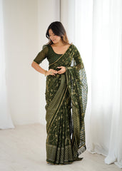 mahendi Color georgette Saree With Sequence Work