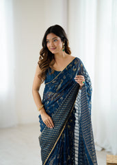 morpich Color georgette Saree With Sequence Work