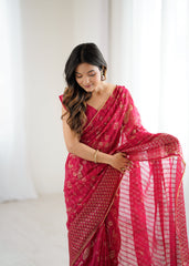 pink Color georgette Saree With Sequence Work