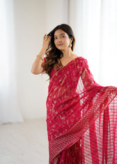 pink Color georgette Saree With Sequence Work