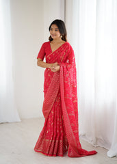 red Color georgette Saree With Sequence Work