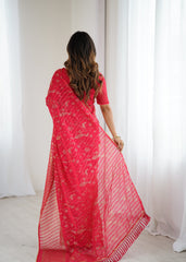 red Color georgette Saree With Sequence Work