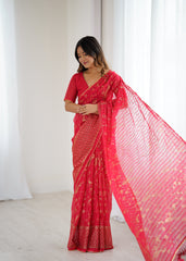 red Color georgette Saree With Sequence Work