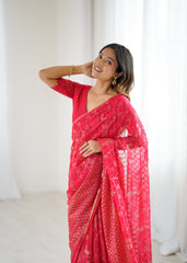 red Color georgette Saree With Sequence Work