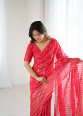 red Color georgette Saree With Sequence Work