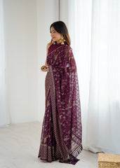 wine Color georgette Saree With Sequence Work