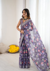 lovender Color lilanpatta Saree With Sequence Work