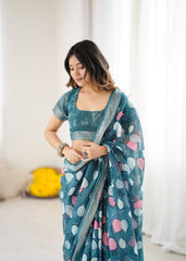 morpich Color lilanpatta Saree With Sequence Work