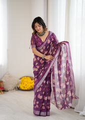 purple Color lilanpatta Saree With Sequence Work