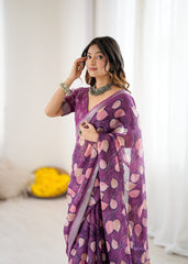 purple Color lilanpatta Saree With Sequence Work