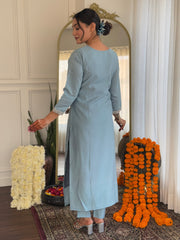 Women's Roman Silk Embroidered Straight Kurta with pant and dupatta sets