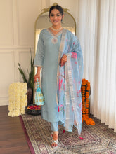 Women's Roman Silk Embroidered Straight Kurta with pant and dupatta sets