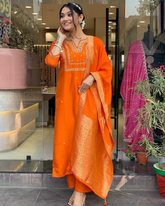 ORANGE COLOURED JACQUARD WEAR KURTA SET